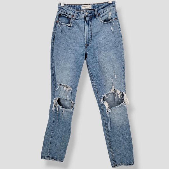 Abercrombie & Fitch Denim - ABERCROMBIE & FITCH Curve Love The Skinny Distressed High Rise (28/6R) Blue